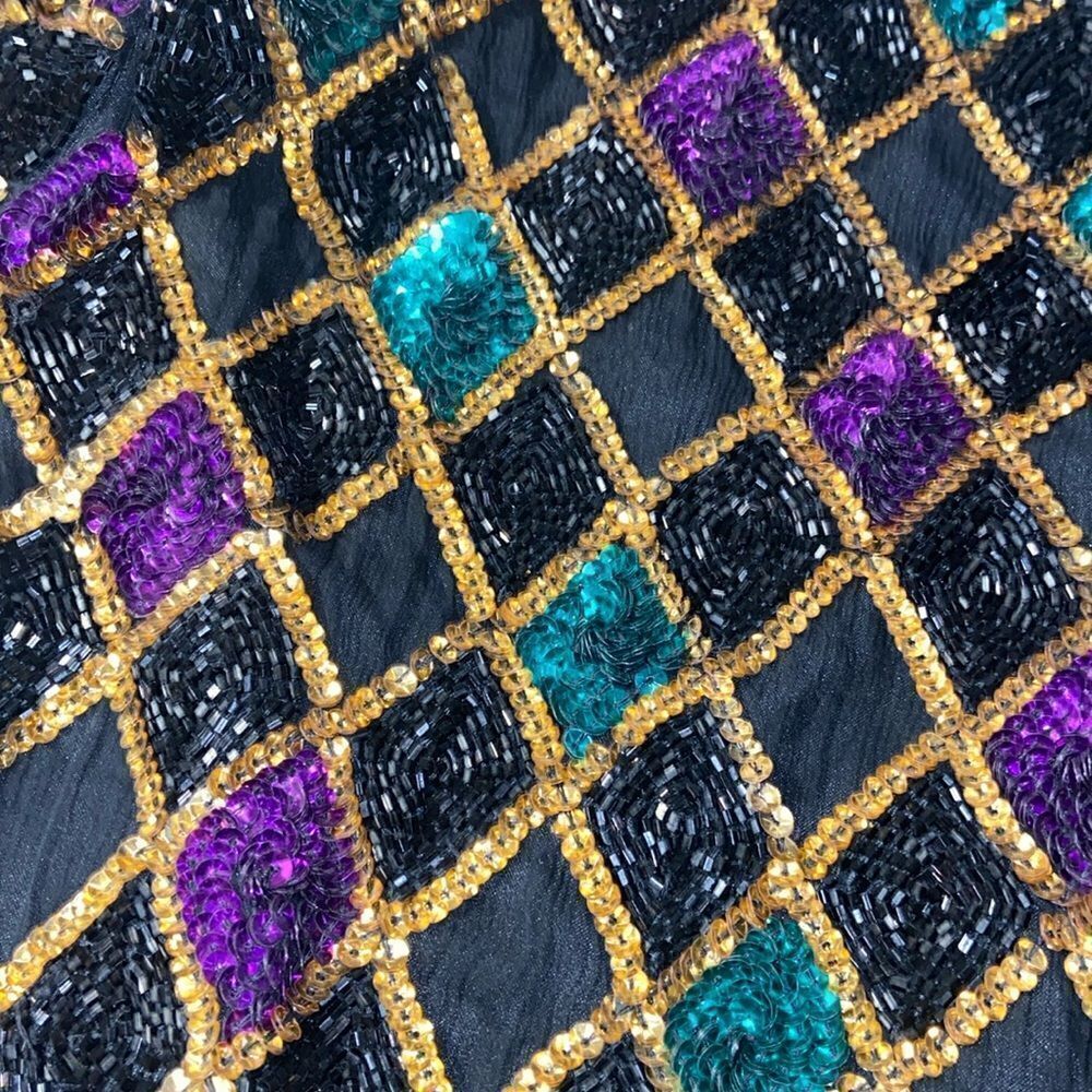 Vintage 80s Laurence Kazar Beautiful Silk Beaded and Sequins dress PM - Picture 4 of 10